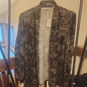 Susan Graver Snake Print Cardigan - Black,Green And Tan